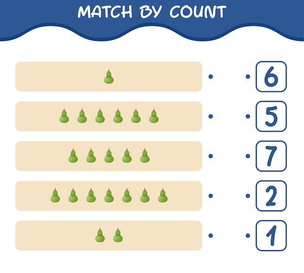 Match by count of cartoon calabash. Match and count game. Educational game for pre shool years kids and toddlers