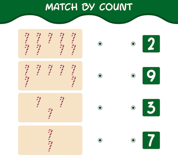 Match by count of cartoon candy cane. Match and count game. Educational game for pre shool years kids and toddlers