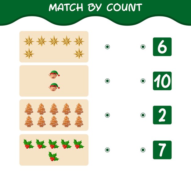 Match by count of cartoon christmas. . match and count game. educational game for pre shool years kids and toddlers