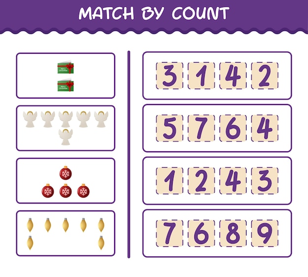 Vector match by count of cartoon christmas. . match and count game. educational game for pre shool years kids and toddlers