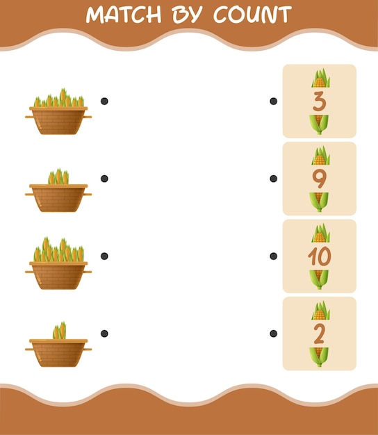 Match by count of cartoon corn. match and count game. educational game for pre shool years kids and toddlers