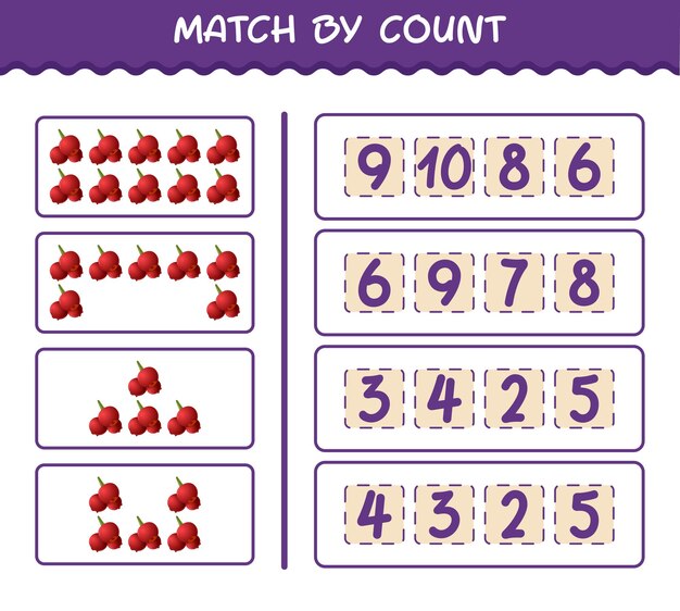 Match by count of cartoon cranberry. Match and count game. Educational game for pre shool years kids and toddlers