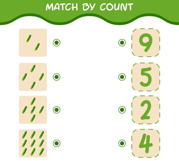 Match by count of cartoon cucumber. Match and count game. Educational game for pre shool years kids and toddlers