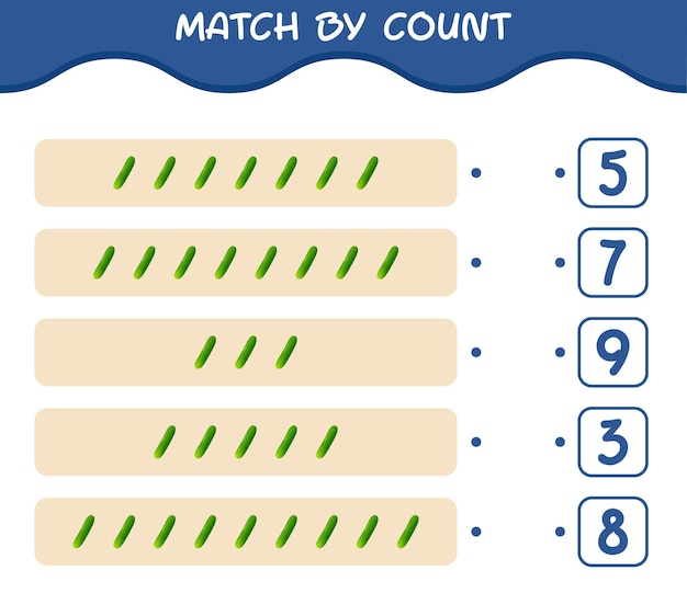 Match by count of cartoon cucumber. Match and count game. Educational game for pre shool years kids and toddlers