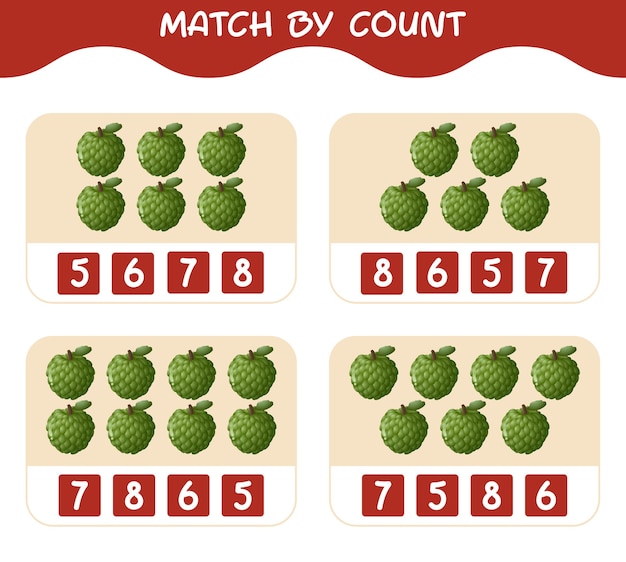 Match by count of cartoon custard apples Match and count game Educational game for pre shool years kids and toddlers