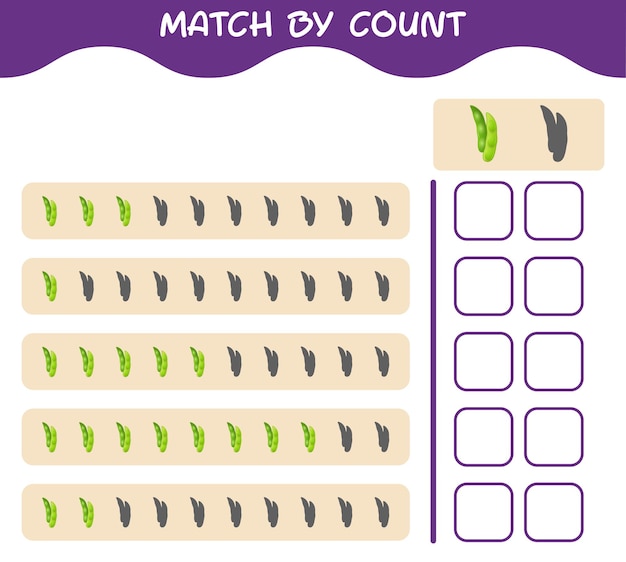 Match by count of cartoon edamame. Match and count game. Educational game for pre shool years kids and toddlers