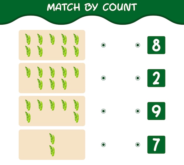 Match by count of cartoon edamame. Match and count game. Educational game for pre shool years kids and toddlers