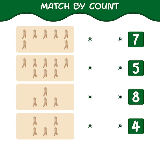 Match by count of cartoon ginseng. Match and count game. Educational game for pre shool years kids and toddlers