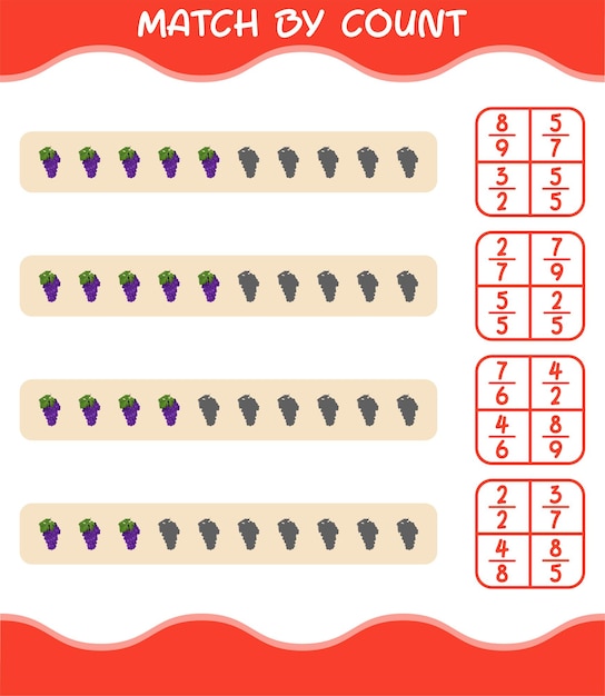 Match by count of cartoon grape. Match and count game. Educational game for pre shool years kids and toddlers