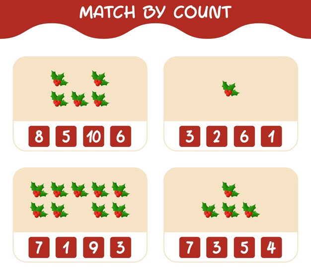 Match by count of cartoon holly berry. match and count game. educational game for pre shool years kids and toddlers