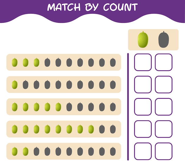 Match by count of cartoon jackfruit. Match and count game. Educational game for pre shool years kids and toddlers