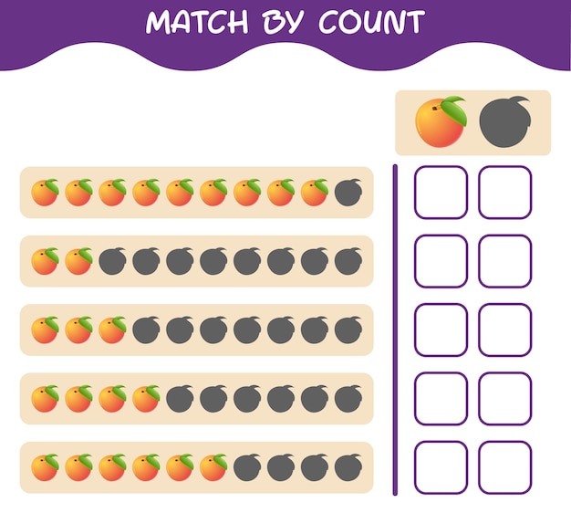 Match by count of cartoon peach. match and count game. educational game for pre shool years kids and toddlers
