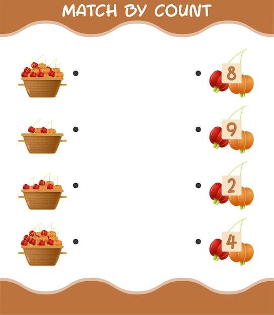 Match by count of cartoon pitanga. Match and count game. Educational game for pre shool years kids and toddlers