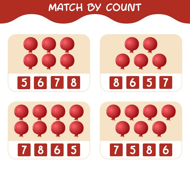 Match by count of cartoon pomegranates Match and count game Educational game for pre shool years kids and toddlers