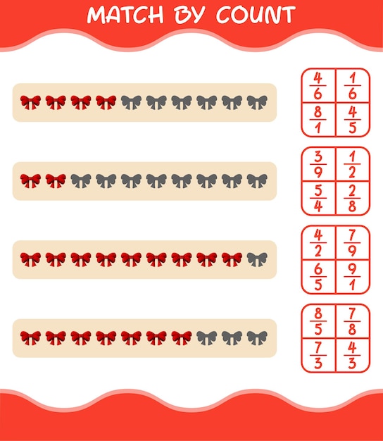 Match by count of cartoon ribbon. match and count game. educational game for pre shool years kids and toddlers