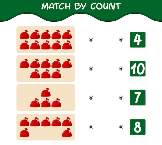 Match by count of cartoon santa bag. Match and count game. Educational game for pre shool years kids and toddlers