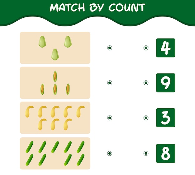 Match by count of cartoon vegetables. Match and count game. Educational game for pre shool years kids and toddlers