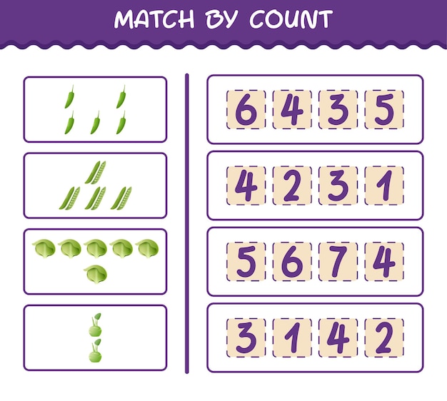 Match by count of cartoon vegetables. Match and count game. Educational game for pre shool years kids and toddlers