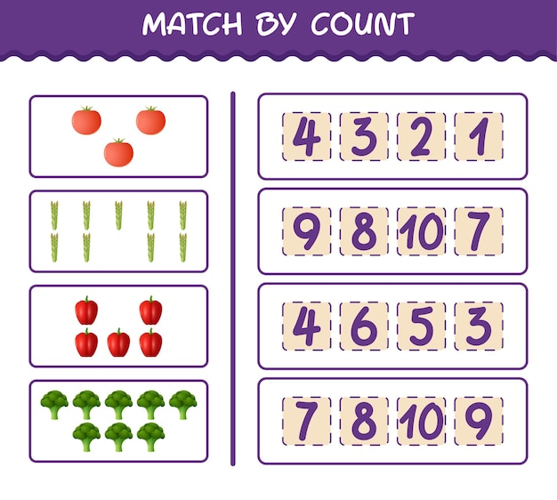 Match by count of cartoon vegetables. match and count game. educational game for pre shool years kids and toddlers