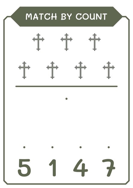 Match by count of Christian cross game for children Vector illustration printable worksheet