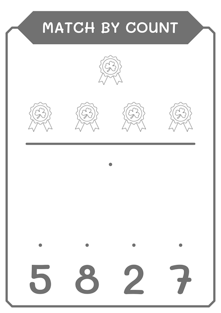 Match by count of Clover badge game for children Vector illustration printable worksheet