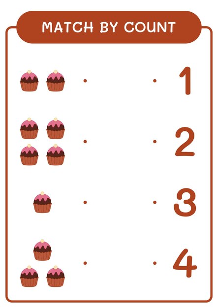 Abbina per conteggio del gioco cupcake per bambini foglio di lavoro stampabile con illustrazione vettoriale