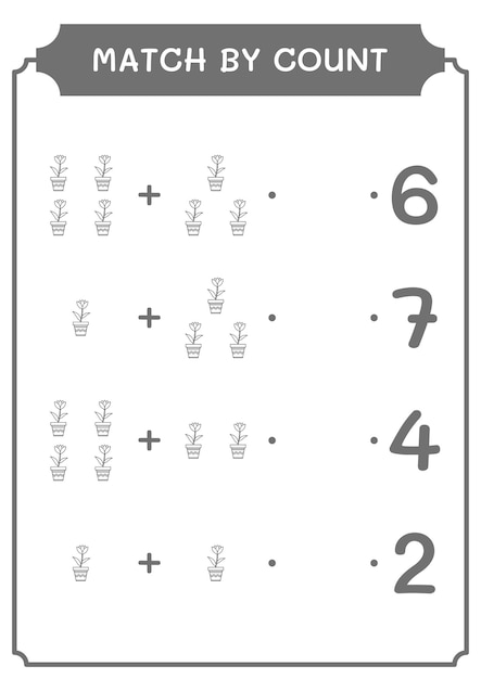 Abbina per conteggio del gioco fiore per bambini foglio di lavoro stampabile con illustrazione vettoriale