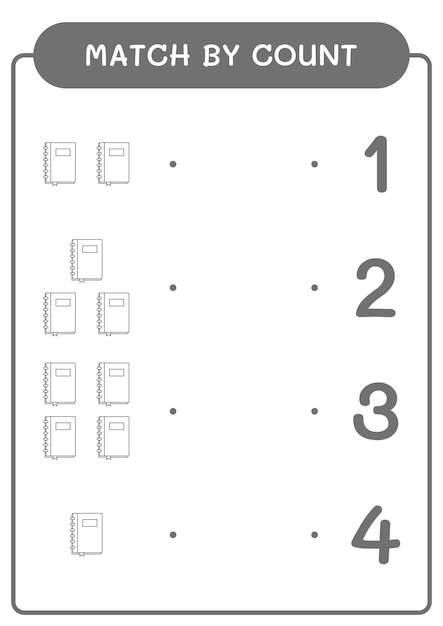 Match by count of Notebook game for children Vector illustration printable worksheet