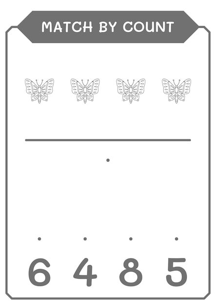 어린이를 위한 나비 게임의 수로 일치 벡터 일러스트 인쇄용 워크시트