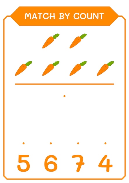 어린이 벡터 일러스트 인쇄용 워크시트를 위한 당근 게임의 수로 일치