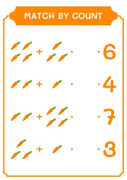 어린이 벡터 일러스트 인쇄용 워크시트를 위한 당근 게임의 수로 일치