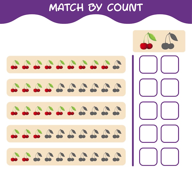 만화 체리의 수로 일치합니다. 매치 앤 카운트 게임. 학교 전 아동 및 유아를위한 교육용 게임