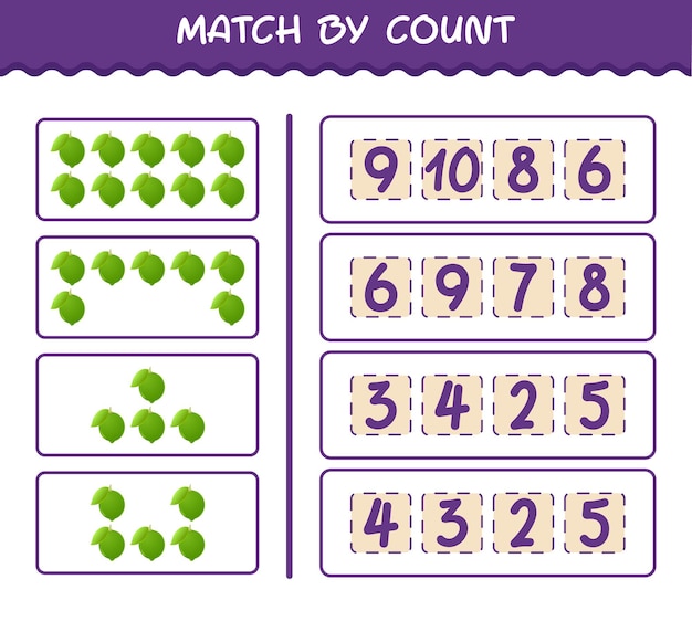 Матч по количеству мультяшных лаймов. матч и подсчет игры. развивающая игра для дошкольников и малышей