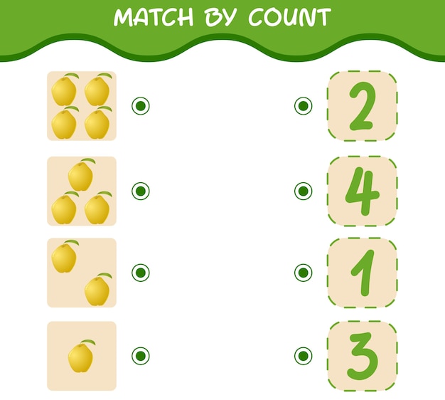 Match by count of cartoon quinces Match and count game Educatief spel voor kinderen en peuters van voorschools jaar