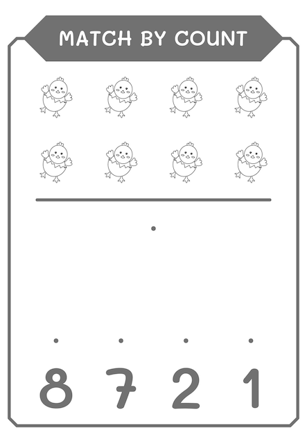 어린이를 위한 병아리 게임의 수로 일치 벡터 일러스트 인쇄용 워크시트