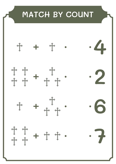 子供のためのキリスト教のクロスゲームの数による一致ベクトルイラスト印刷可能なワークシート