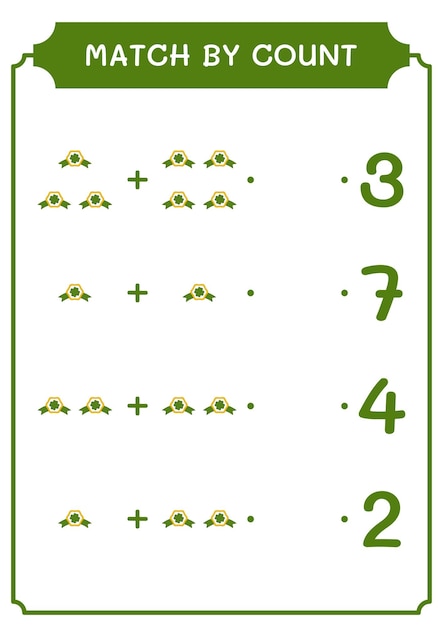 Матч по счету игры со значком клевера для детей. векторная иллюстрация для печати.