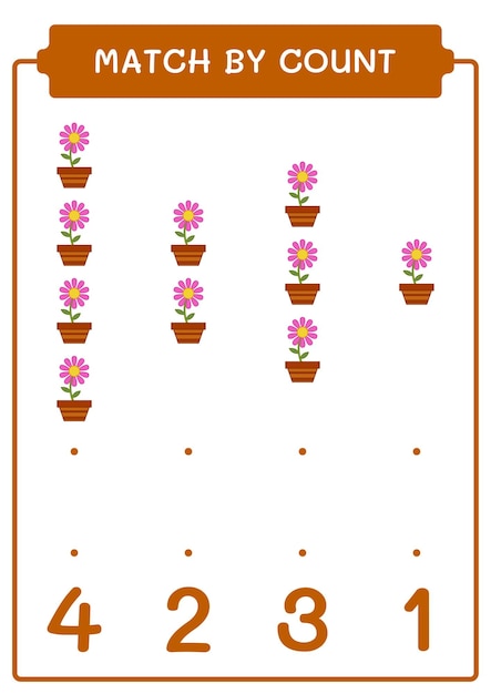 어린이를 위한 꽃 게임의 수로 일치 벡터 일러스트 인쇄용 워크시트