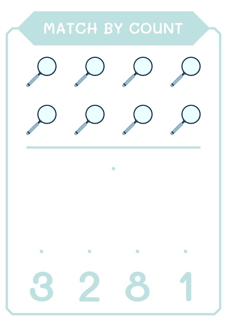 Матч по счету игры с увеличительным стеклом для детей. векторная иллюстрация для печати.