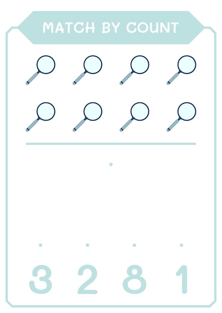 어린이를 위한 돋보기 게임의 개수별 일치 벡터 일러스트 인쇄용 워크시트