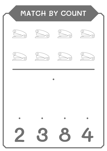 어린이를 위한 스테이플러 게임 수별 일치 벡터 일러스트 인쇄용 워크시트