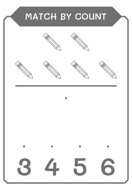 Match by count of pencil game for children vector illustration printable worksheet