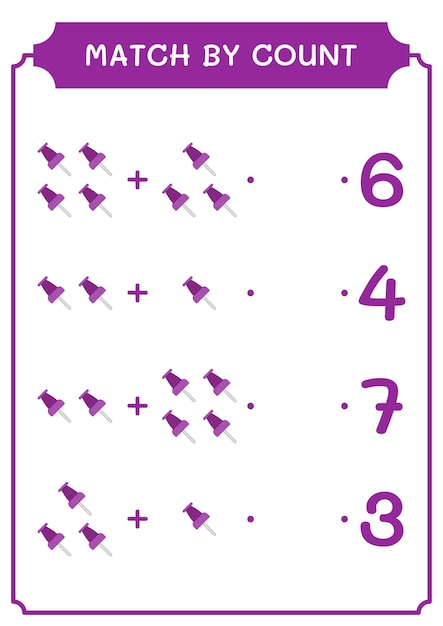 子供のためのプッシュピンゲームの数で一致ベクトルイラスト印刷可能なワークシート