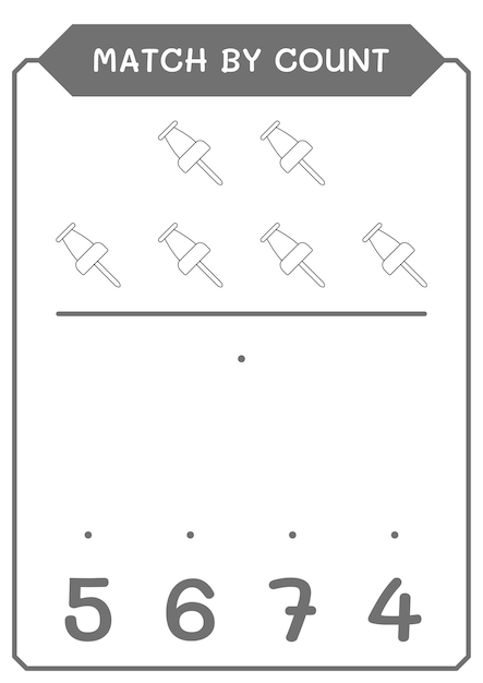 Match by count of push pin game for children vector illustration printable worksheet