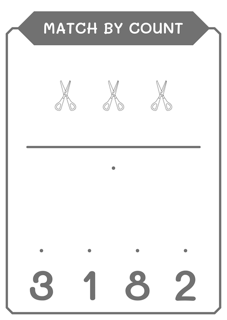 Матч по счету игры с ножницами для детей. Векторная иллюстрация для печати.