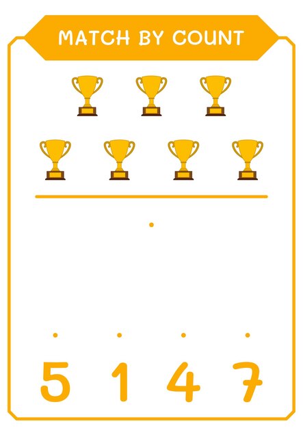 Match by count of Trophy game for children Vector illustration printable worksheet