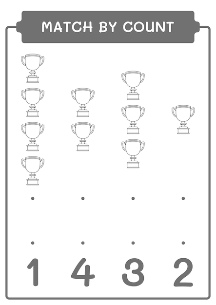 Abbina per conteggio del gioco trofeo per bambini foglio di lavoro stampabile con illustrazione vettoriale