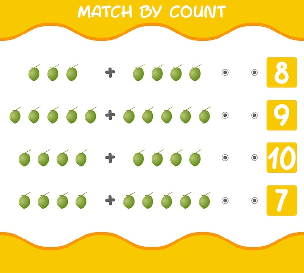 Match by count van cartoon kokosnoten Match and count game Educatief spel voor kinderen en peuters van voorschools jaar