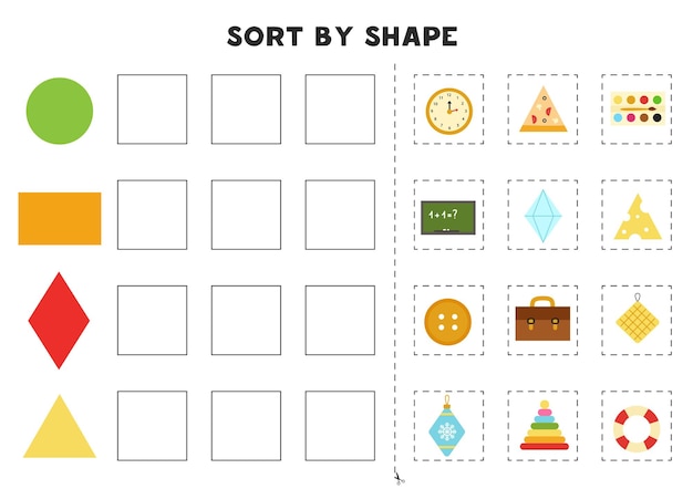 Abbina per forme. imparare le forme geometriche di base. foglio di lavoro stampabile per la scuola materna.