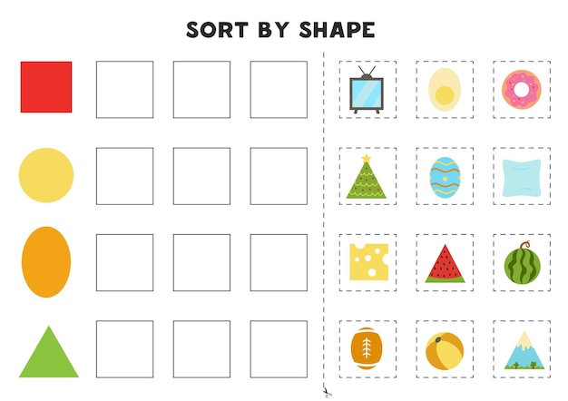 Match by shapes. Learning basic geometric shapes. Printable worksheet for preschool.